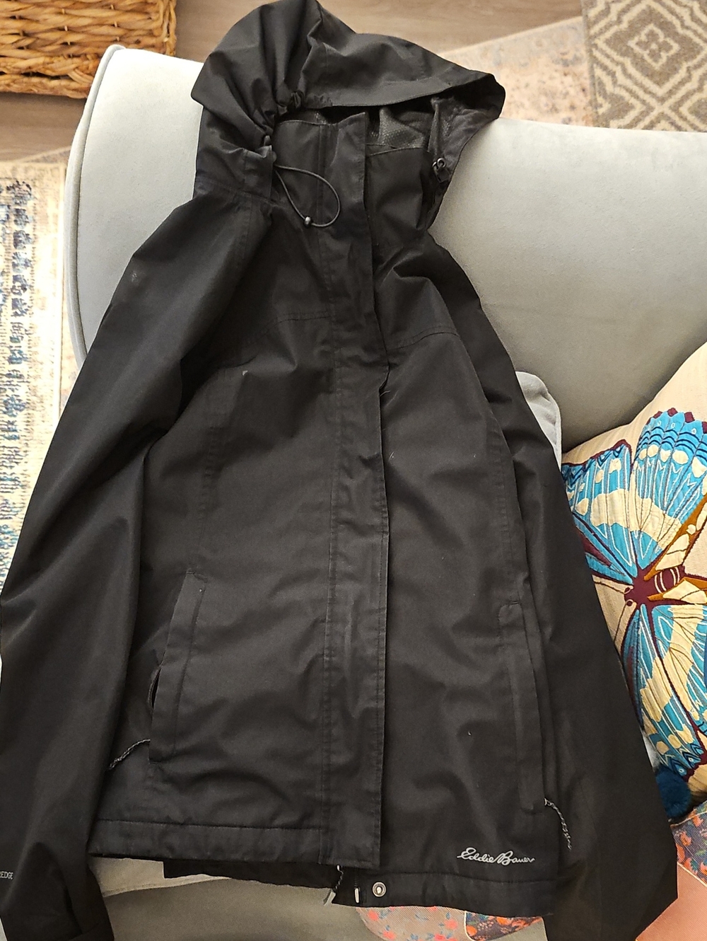 Eddie Bauer Black Hooded Rain Coat